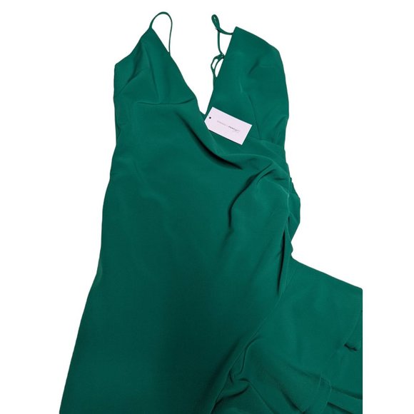 Lovers + Friends Evergreen Gown Jewel Green Ruffle Asymmetric Hem V Neck New S - Picture 2 of 4